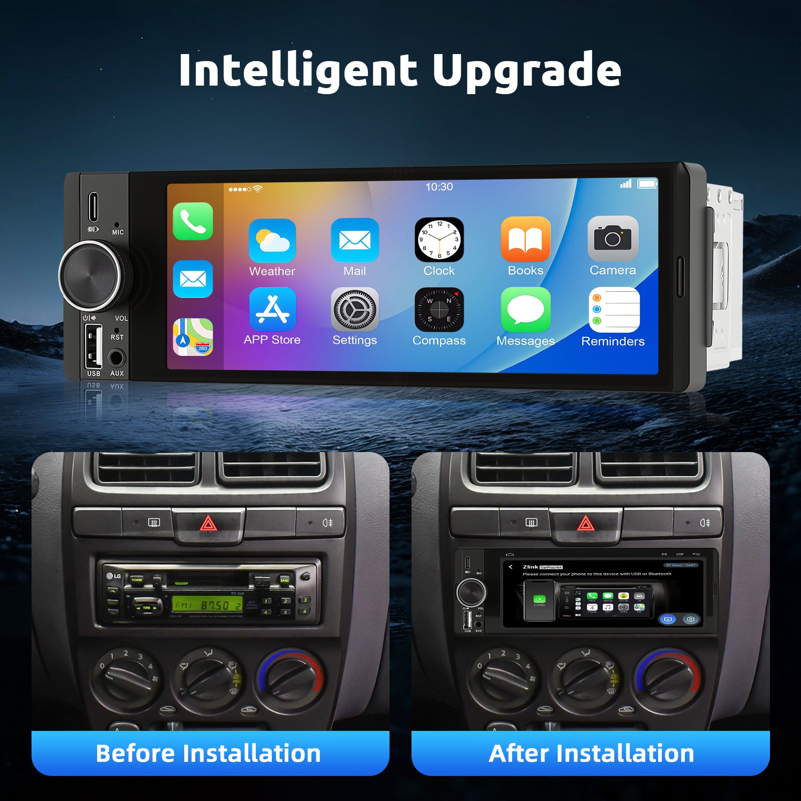 ESSGOO Car Stereo FR7002 1-DIN Autoradio 6,36 Zoll Touch