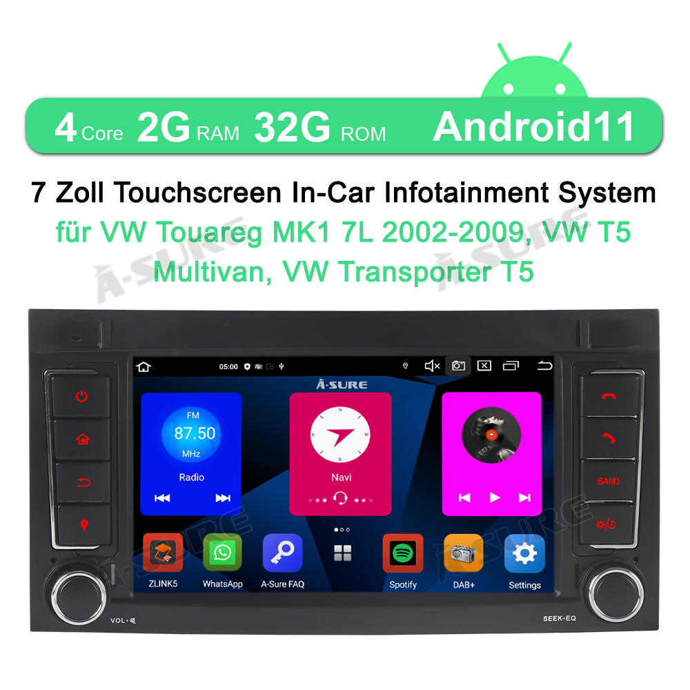 A-Sure VW T5 Autoradio 2 DIN 2+32GB Carplay Navi