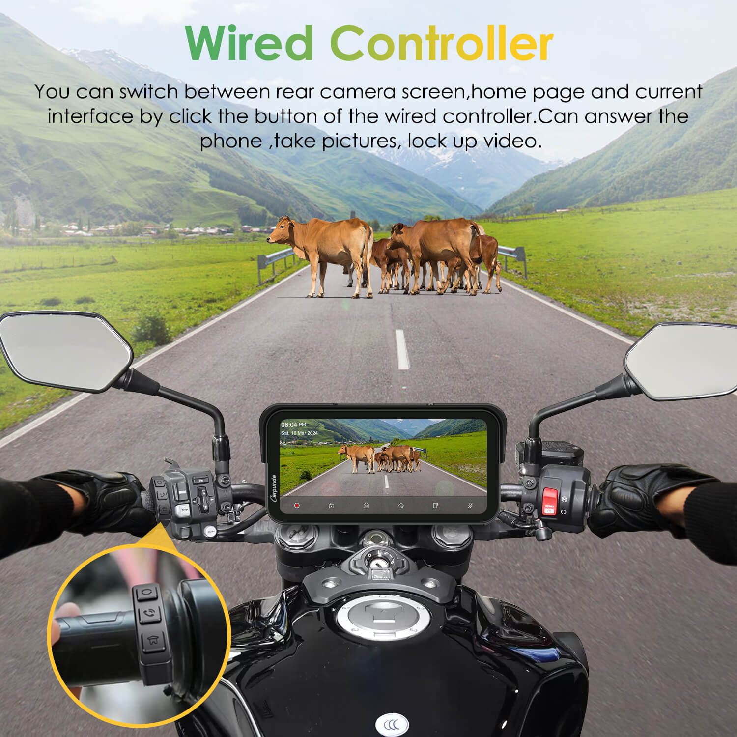 Carpuride W603D Motorrad CarPlay-Display 6,3Zoll Dual-Dashcam