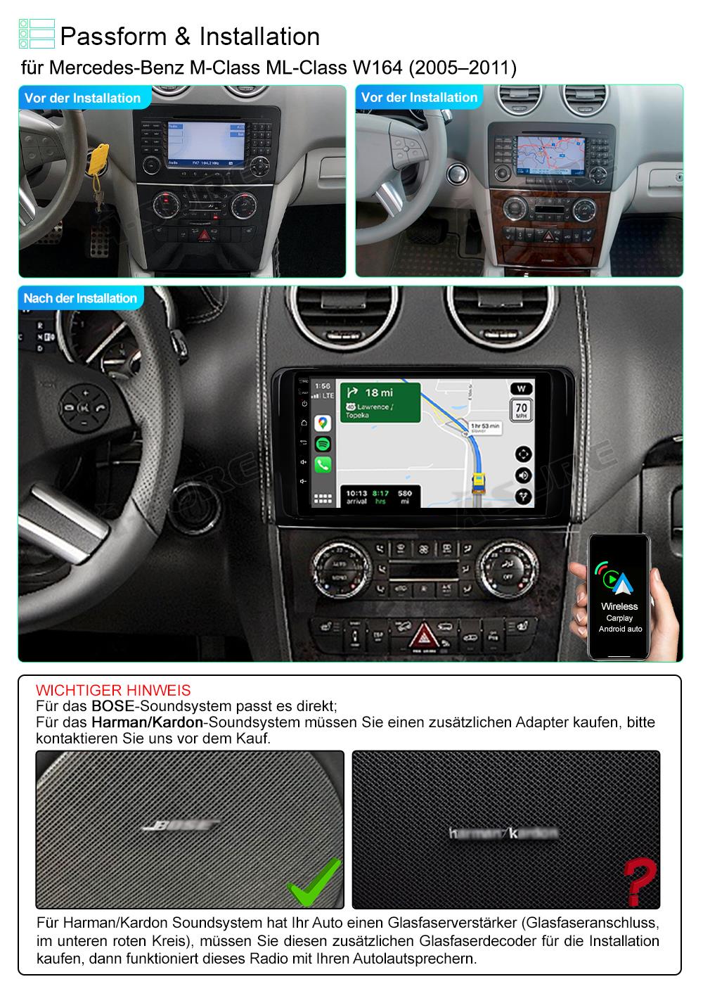 A-Sure GPS car radios Mercedes W164 Autoradio 9 Zoll 2+32GB CarPlay