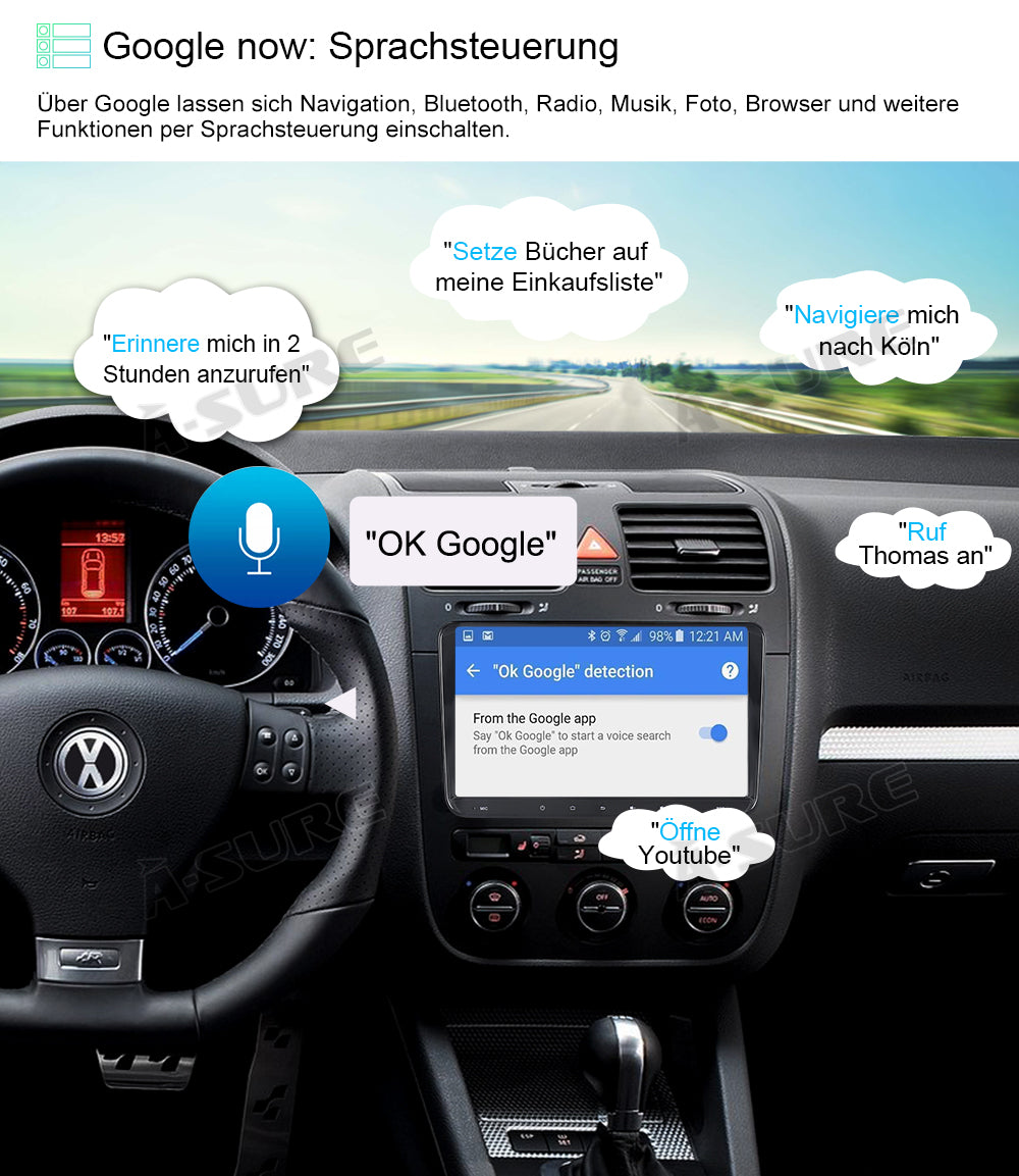 A-Sure GPS Autoradio VW 9 Zoll 4+64GB Android CarPlay