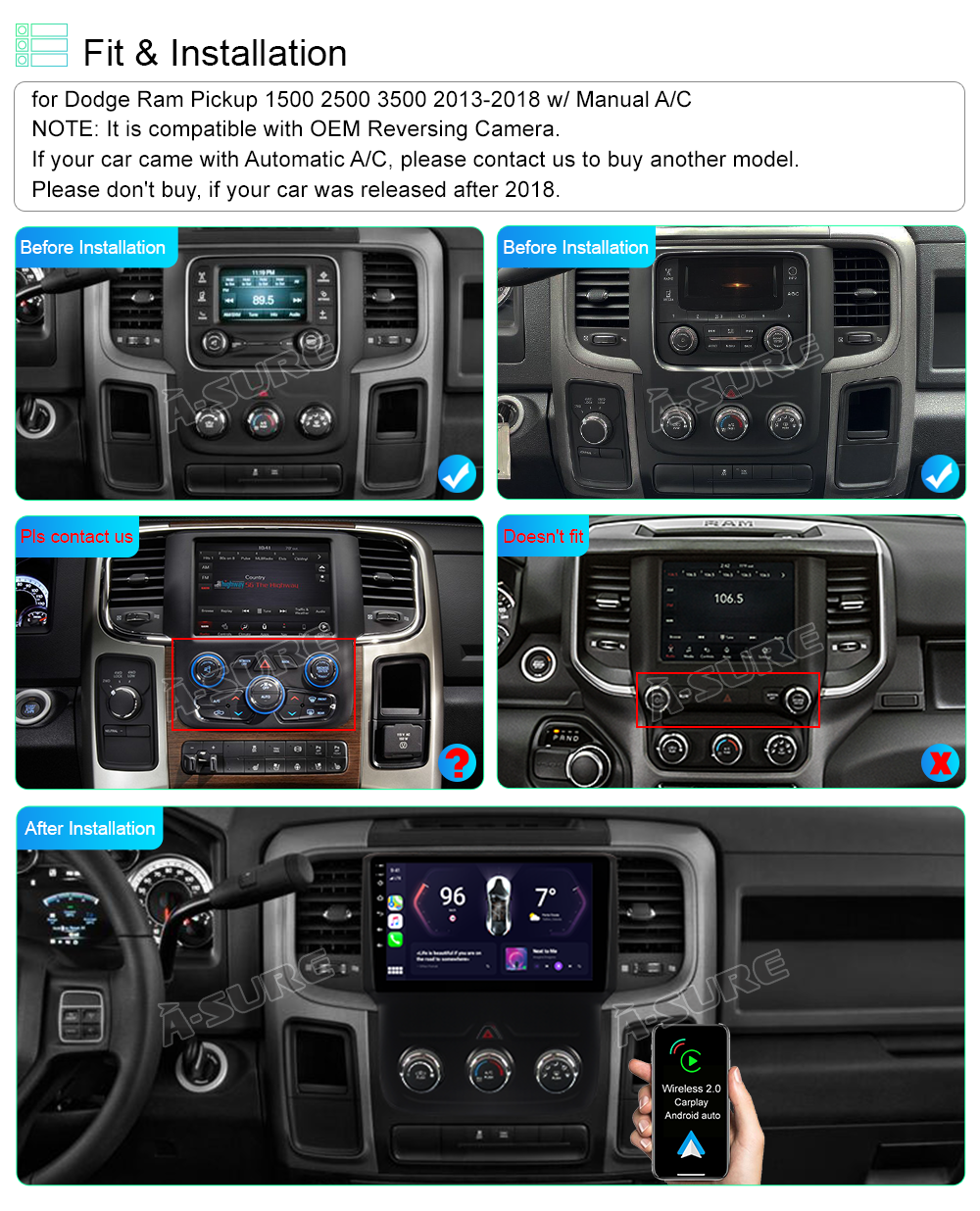 A-Sure GPS Autoradio Dodge Ram 9 Zoll 2+32GB CarPlay