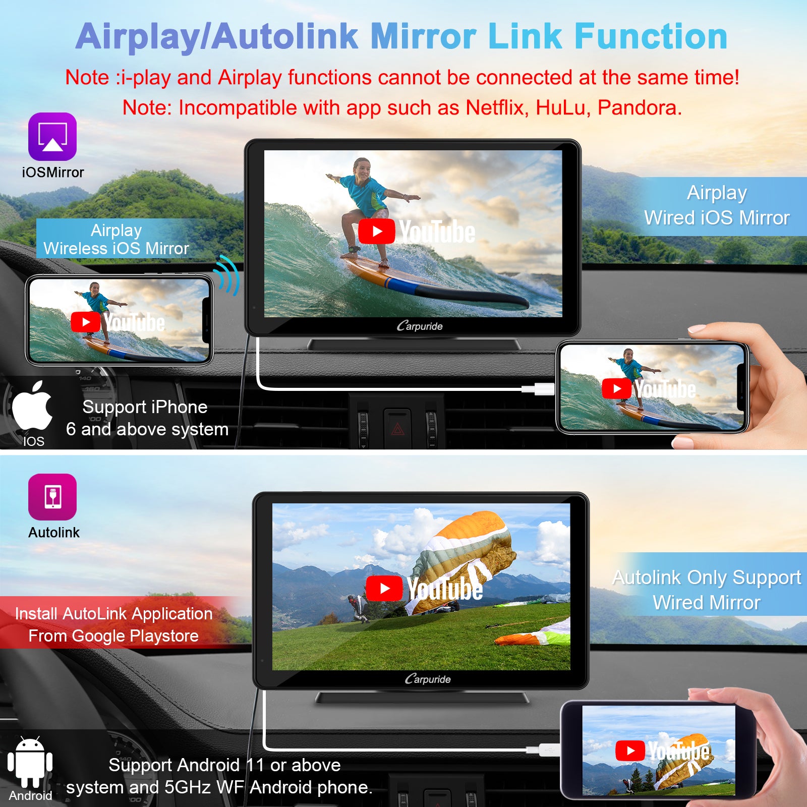 Carpuride V3 Smart Stereo 7 Zoll CarPlay-Display mit Blende