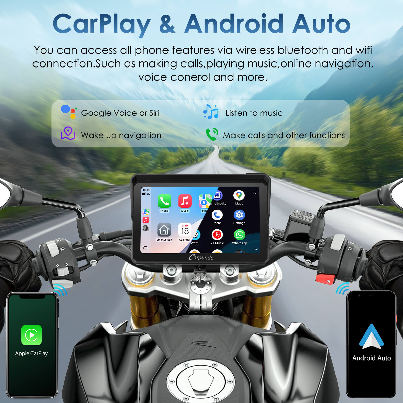 Carpuride W702S Pro Motorrad CarPlay-Display 7 Zoll TPMS