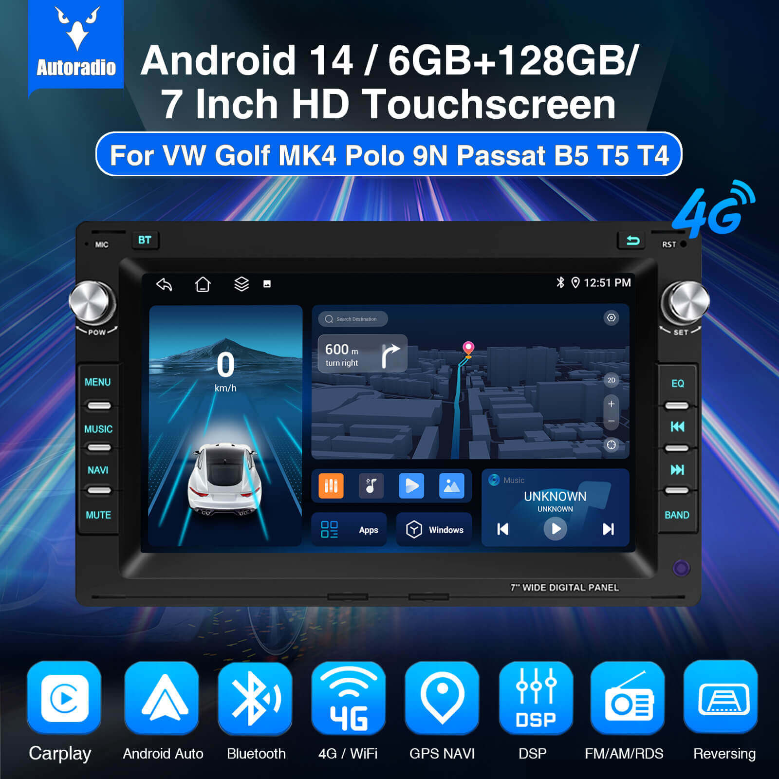 ESSGOO Car Stereo AR7001 Autoradio 7 Zoll für Golf 4