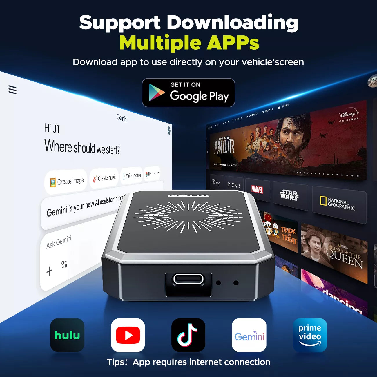 LAMTTO RC26 Wireless CarPlay AI Box mit Netflix Gemini HDMI