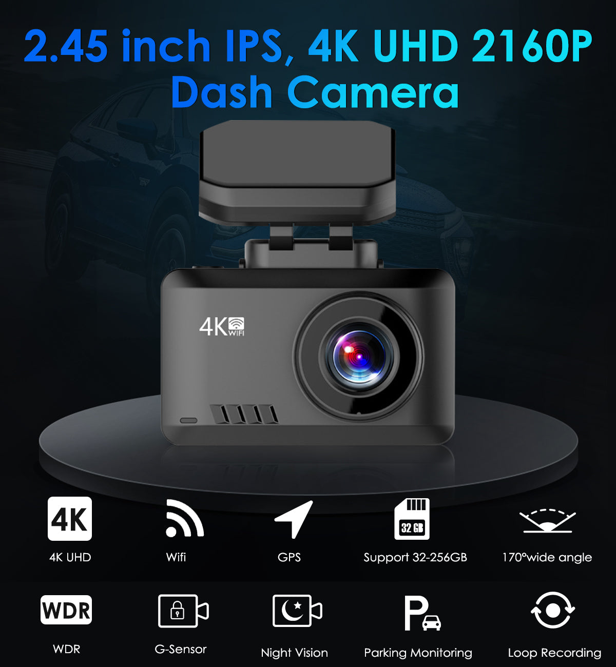 Carpuride Accessories T8 Dashcam 4K UHD 2,45-Zoll IPS