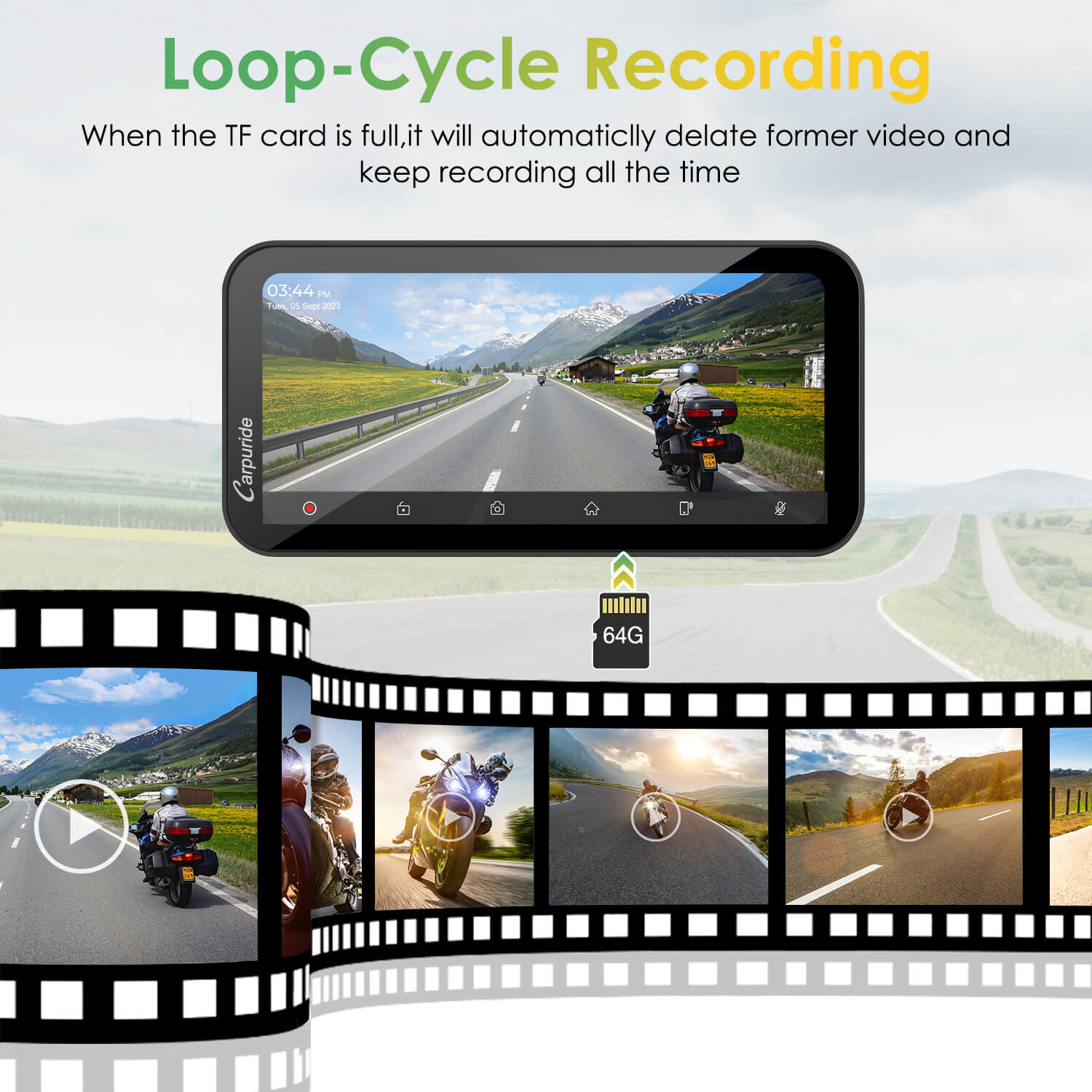 Carpuride W603D Motorrad CarPlay-Display 6,3Zoll Dual-Dashcam
