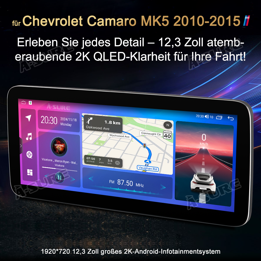 A-Sure GPS Autoradio 12,3 Zoll 4+64GB für Camaro MK5