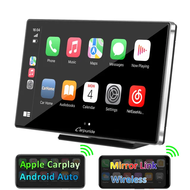 Carpuride CarPlay-Display 9 Zoll IPS silber mit Bluetooth FM