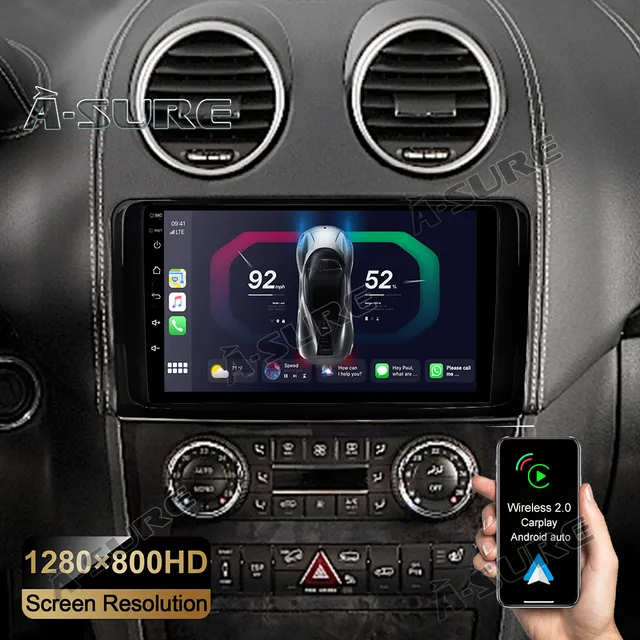 A-Sure GPS car radios Mercedes W164 Autoradio 9 Zoll CarPlay 2+32GB
