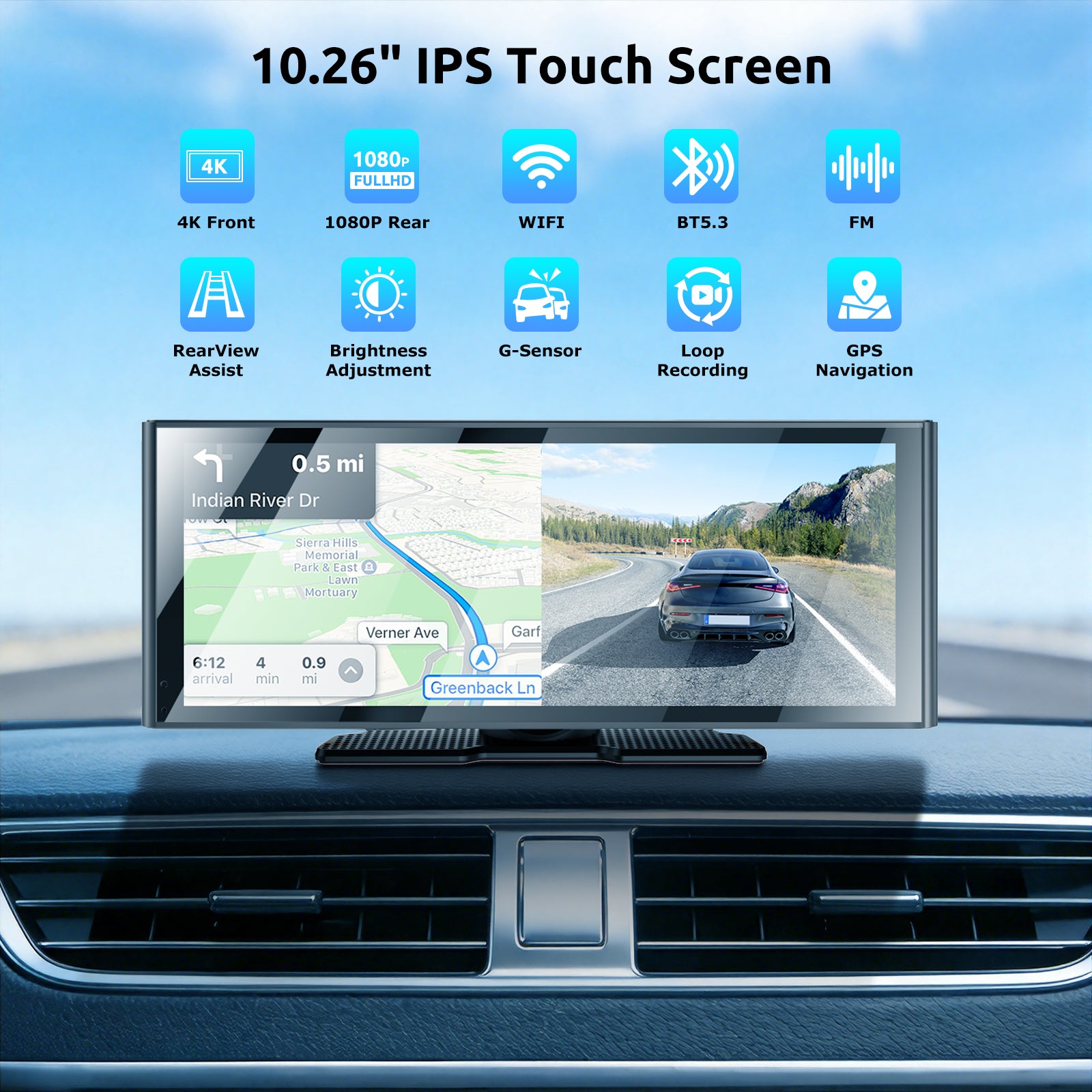 ESSGOO Dash Cam CarPlay E64 Display 10,26 Zoll 4K Kamera