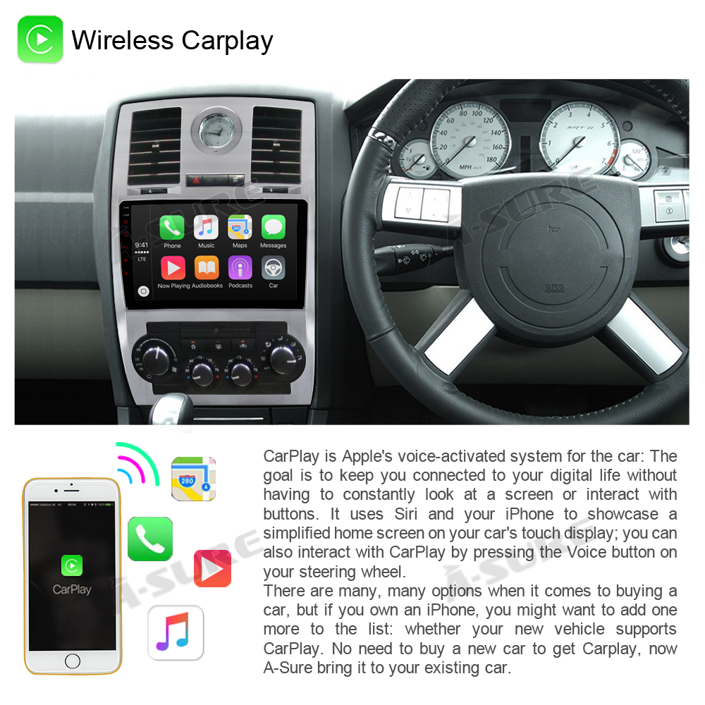 A-Sure GPS 9 Zoll Android Autoradio Chrysler 300 300C CarPlay