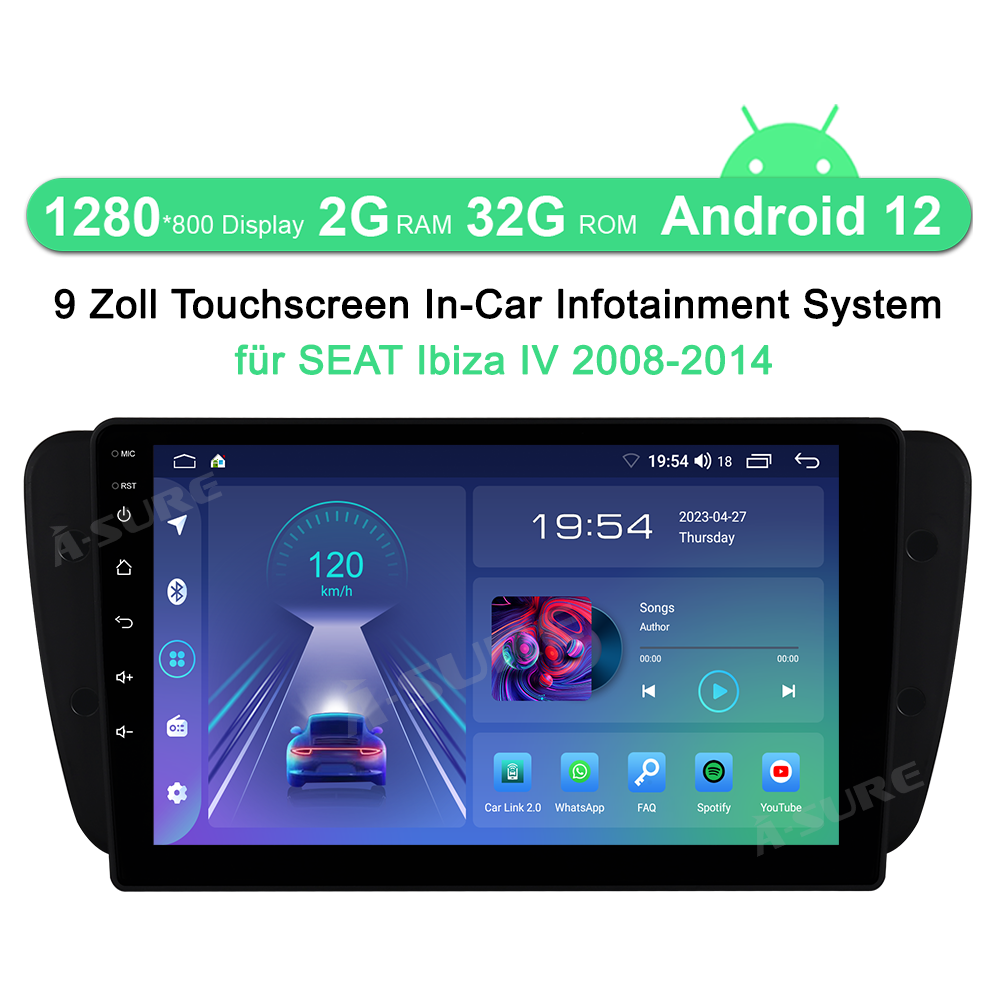 A-Sure GPS Seat Ibiza 6J Autoradio 9 Zoll 2+32GB CarPlay