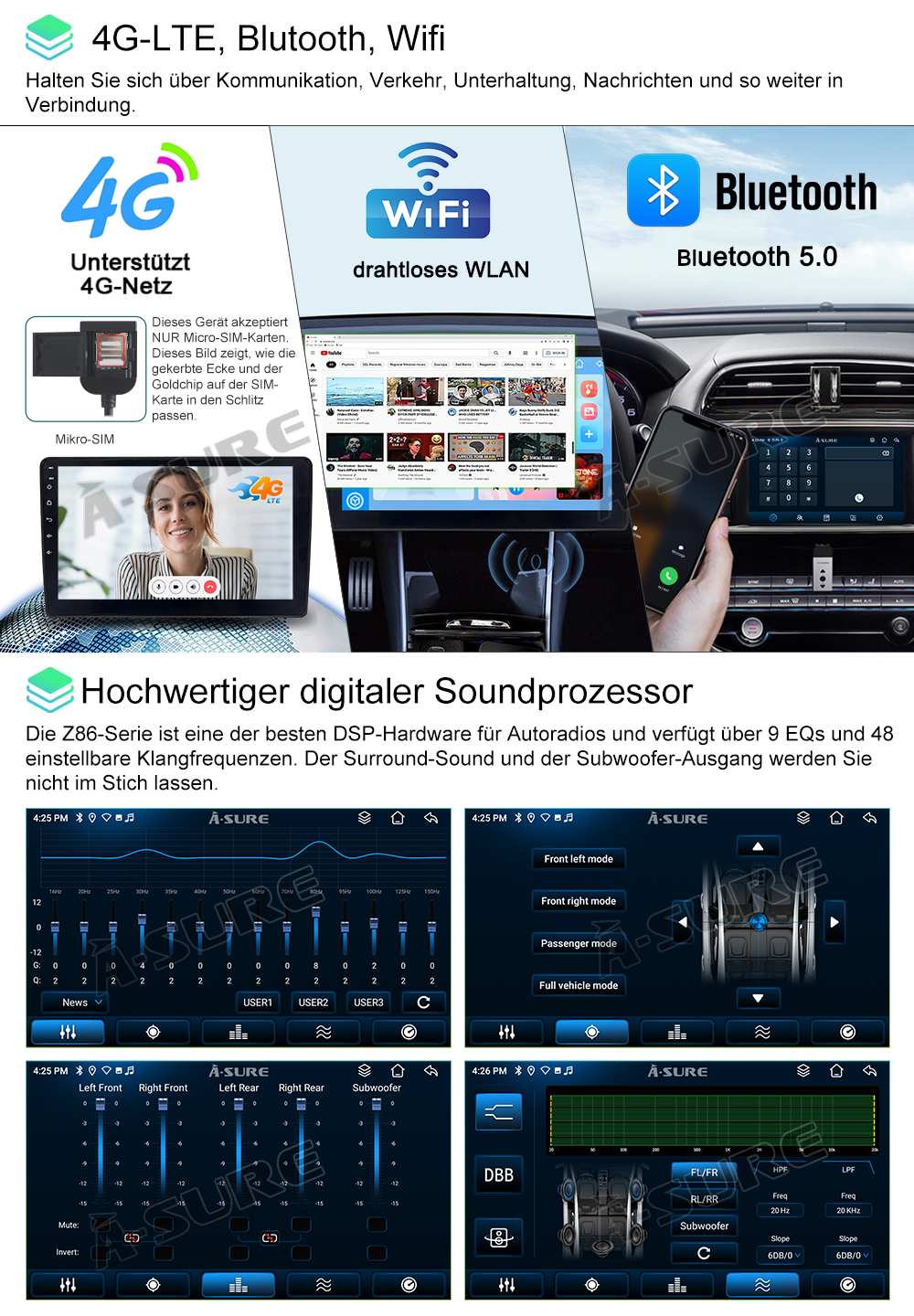 A-Sure GPS car radios 9 Zoll Android 15 Autoradio Mercedes 6+128GB