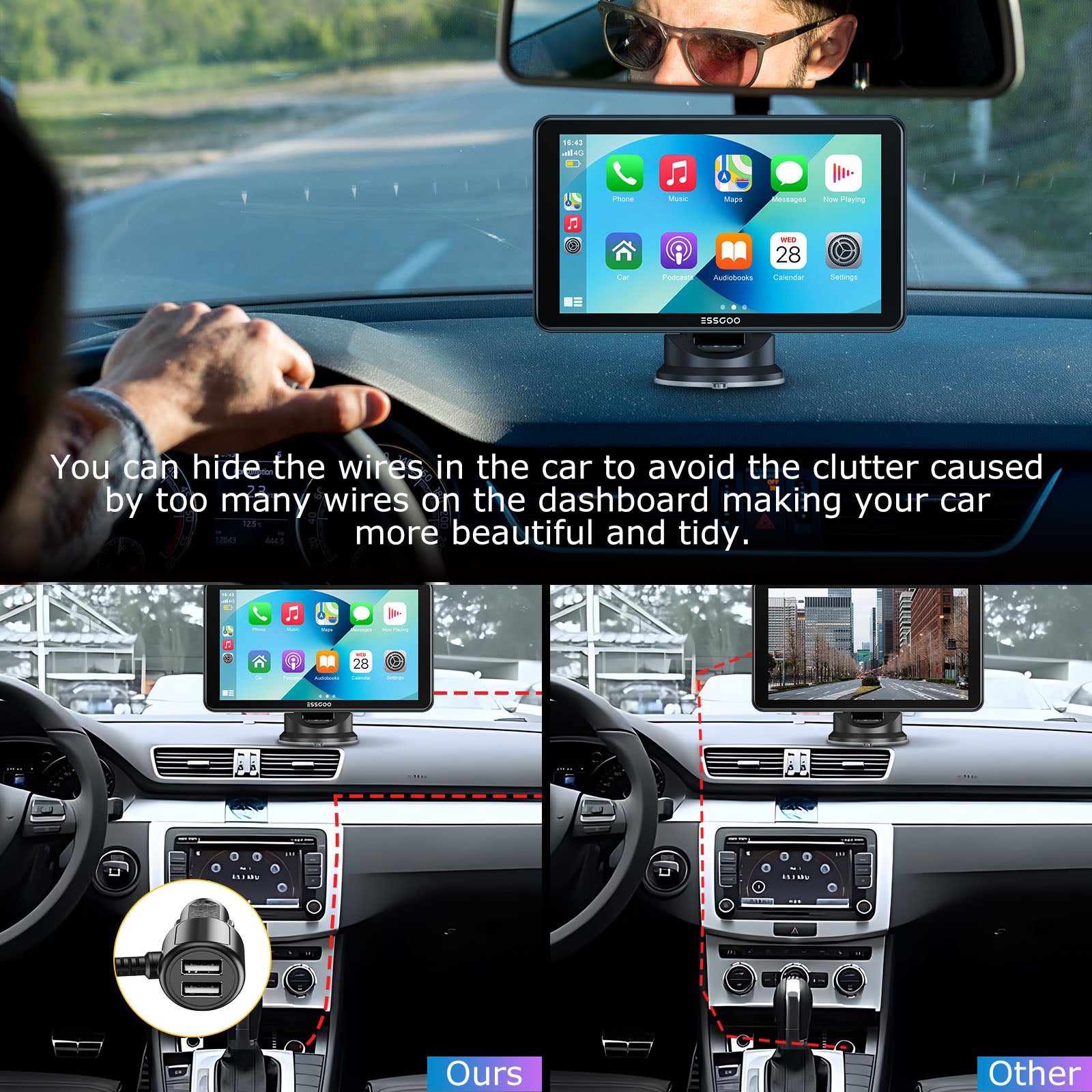 ESSGOO Portable CarPlay Display 7 Zoll Touchscreen AUX