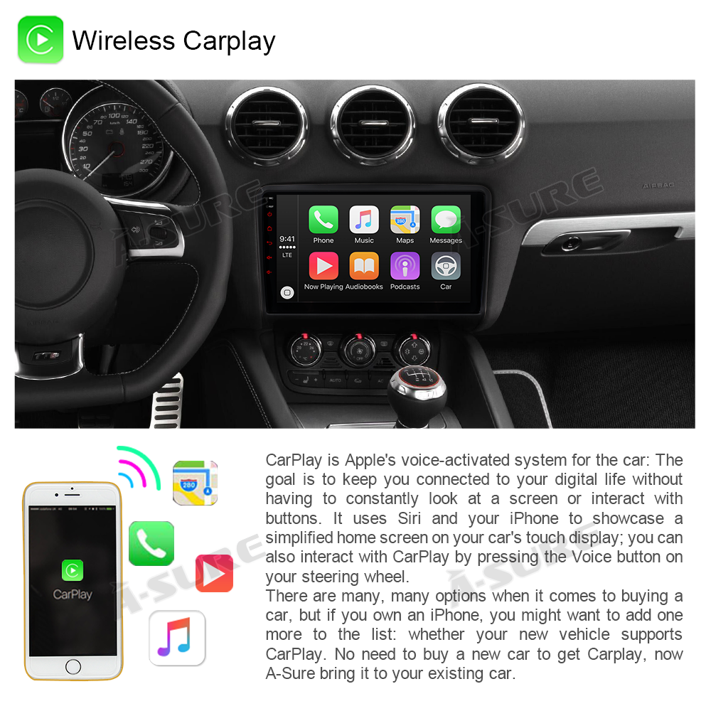 A-Sure GPS Autoradio Audi TT 9 Zoll 2+32GB CarPlay