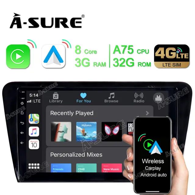 A-Sure Octavia III 10,1 Zoll Autoradio 3GB+32GB 4G LTE CarPlay