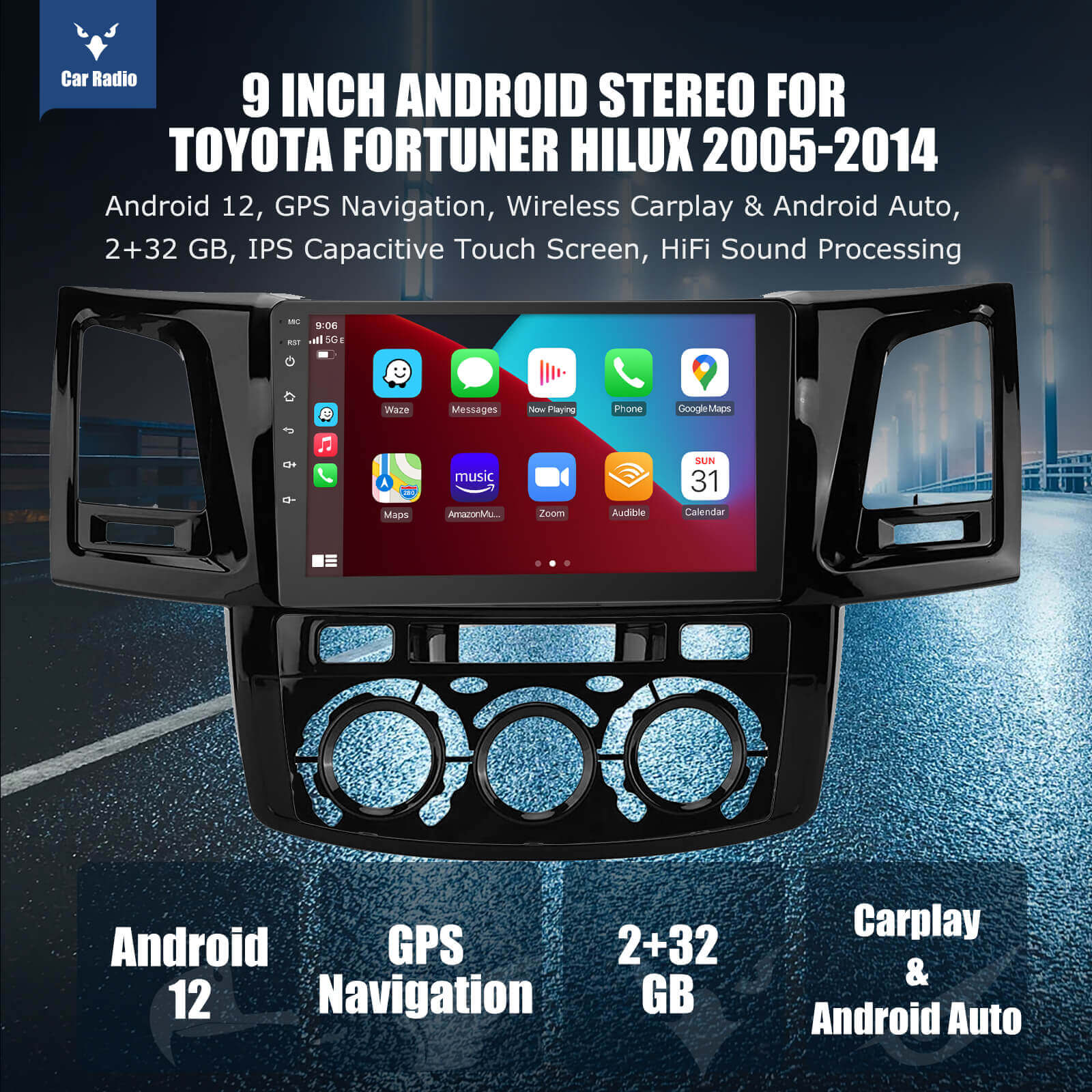 ESSGOO Autoradio 9 Zoll für Toyota Hilux CarPlay Standard