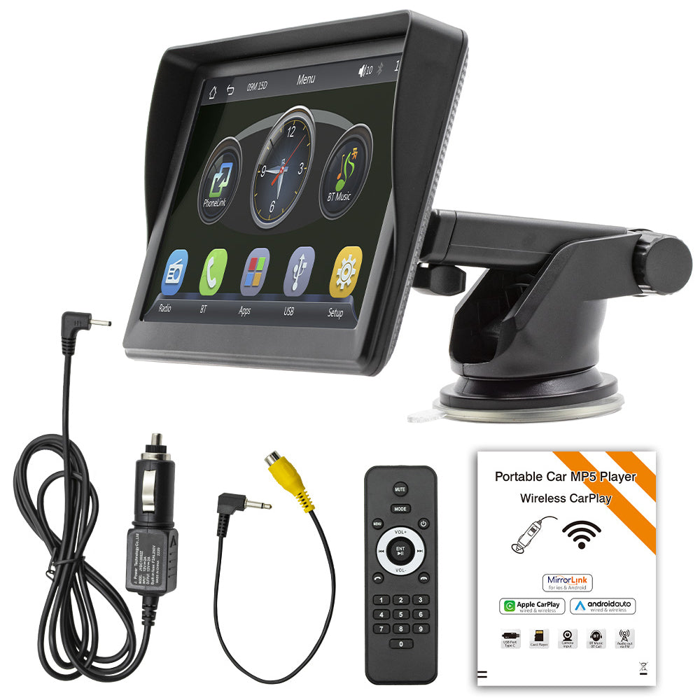 ESSGOO Portable CarPlay CarPlay-Display 7 Zoll kabellos Bluetooth FM