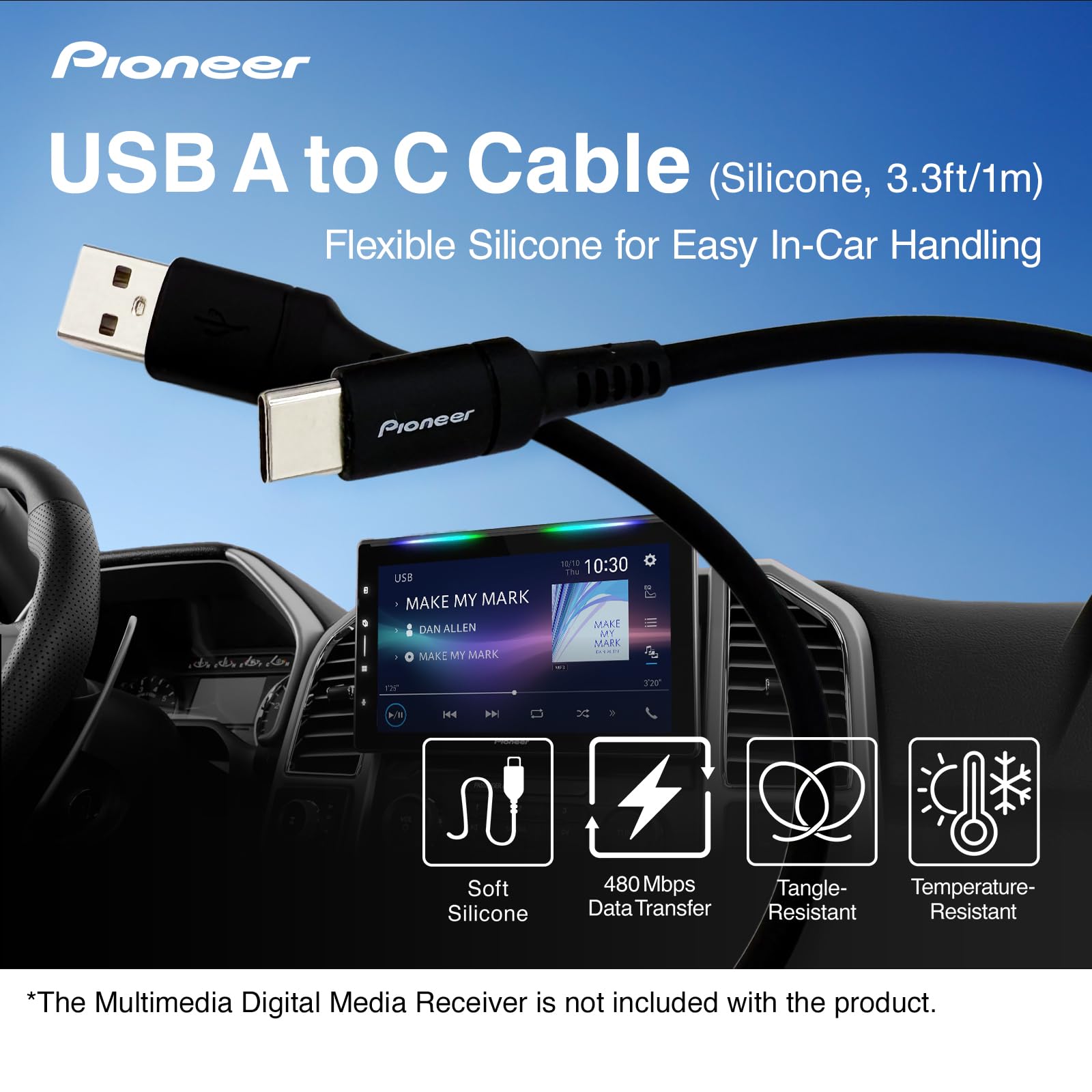 Pioneer CD-U5110AC USB-A Kabel 1m Silikon 15W Auto