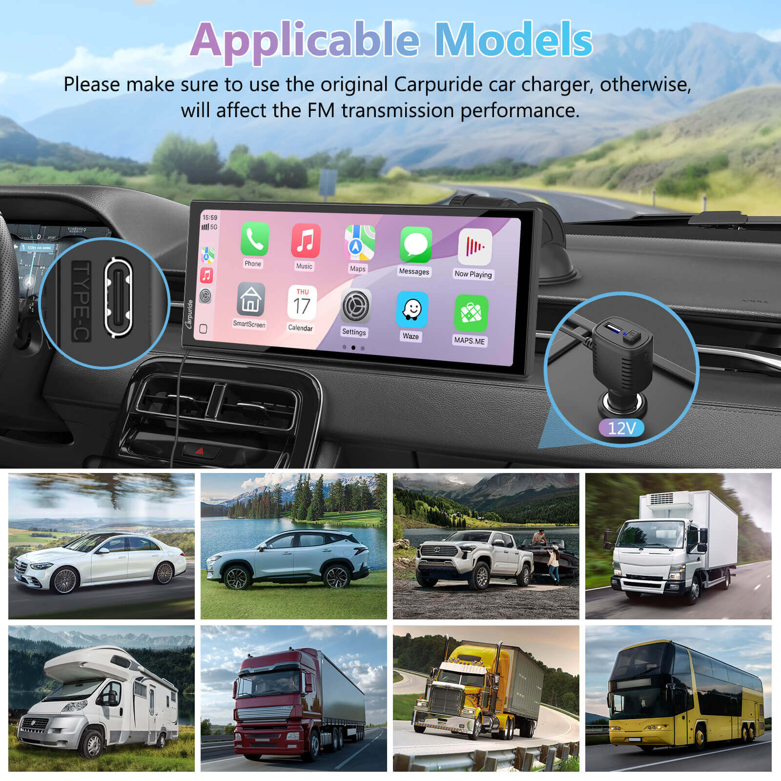 Carpuride W125A 10,25 Zoll CarPlay-Display Dashcam 4K