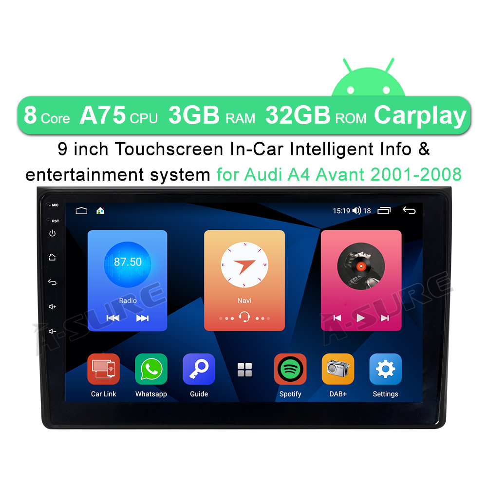 A-Sure GPS Autoradio Android 10 für Audi A4 B6 B7 32GB 4G