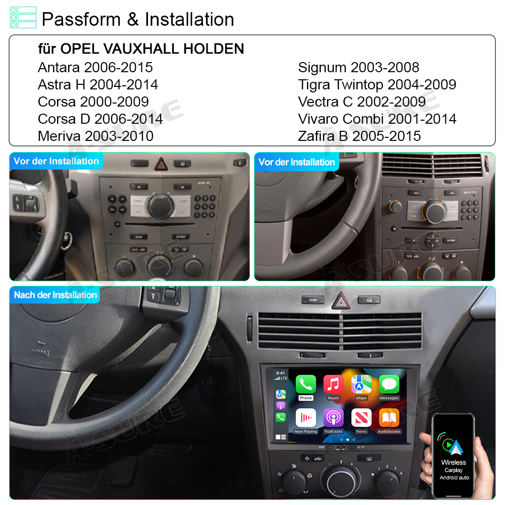 A-Sure GPS Autoradio 8 Zoll für Opel Astra 2+32GB CarPlay