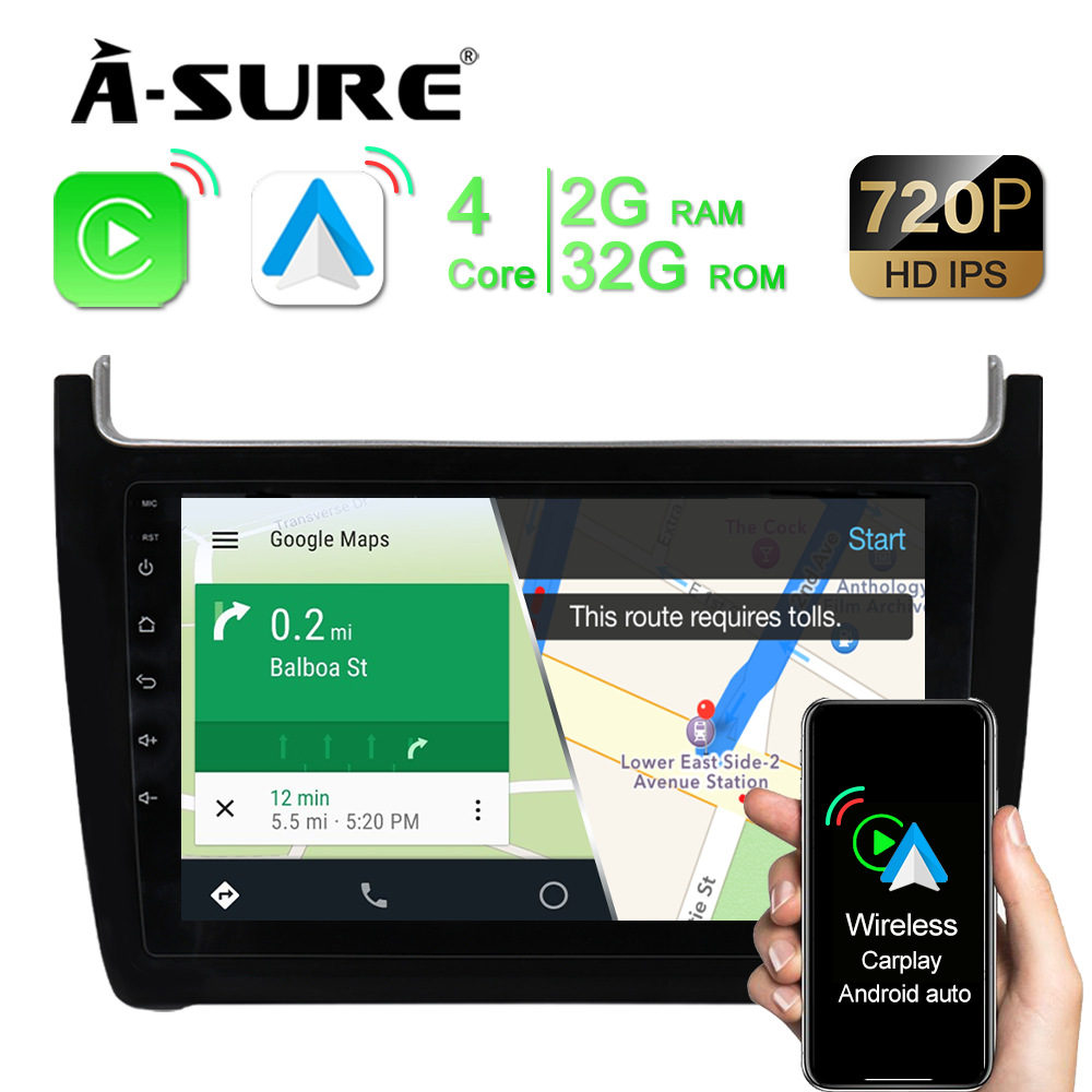 A-Sure GPS Autoradio 9 Zoll 32GB für VW Polo V 6C