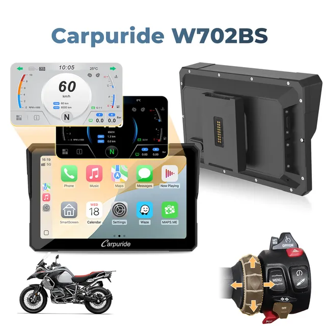 Carpuride W702BS Motorrad CarPlay-Display 7 Zoll BMW Wonder Wheel