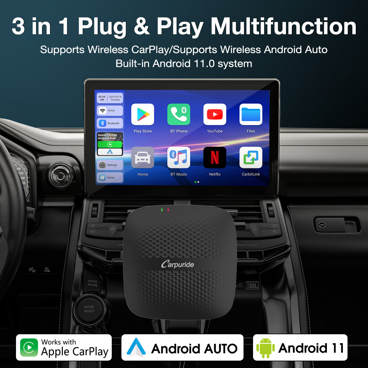Carpuride H01 AI Box Android 11 CarPlay Adapter 3in1