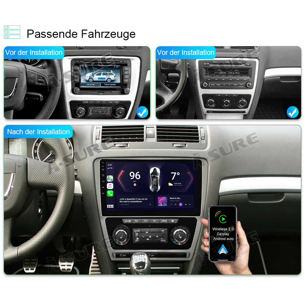A-Sure GPS Autoradio für Skoda Octavia II 10 Zoll 2+32GB