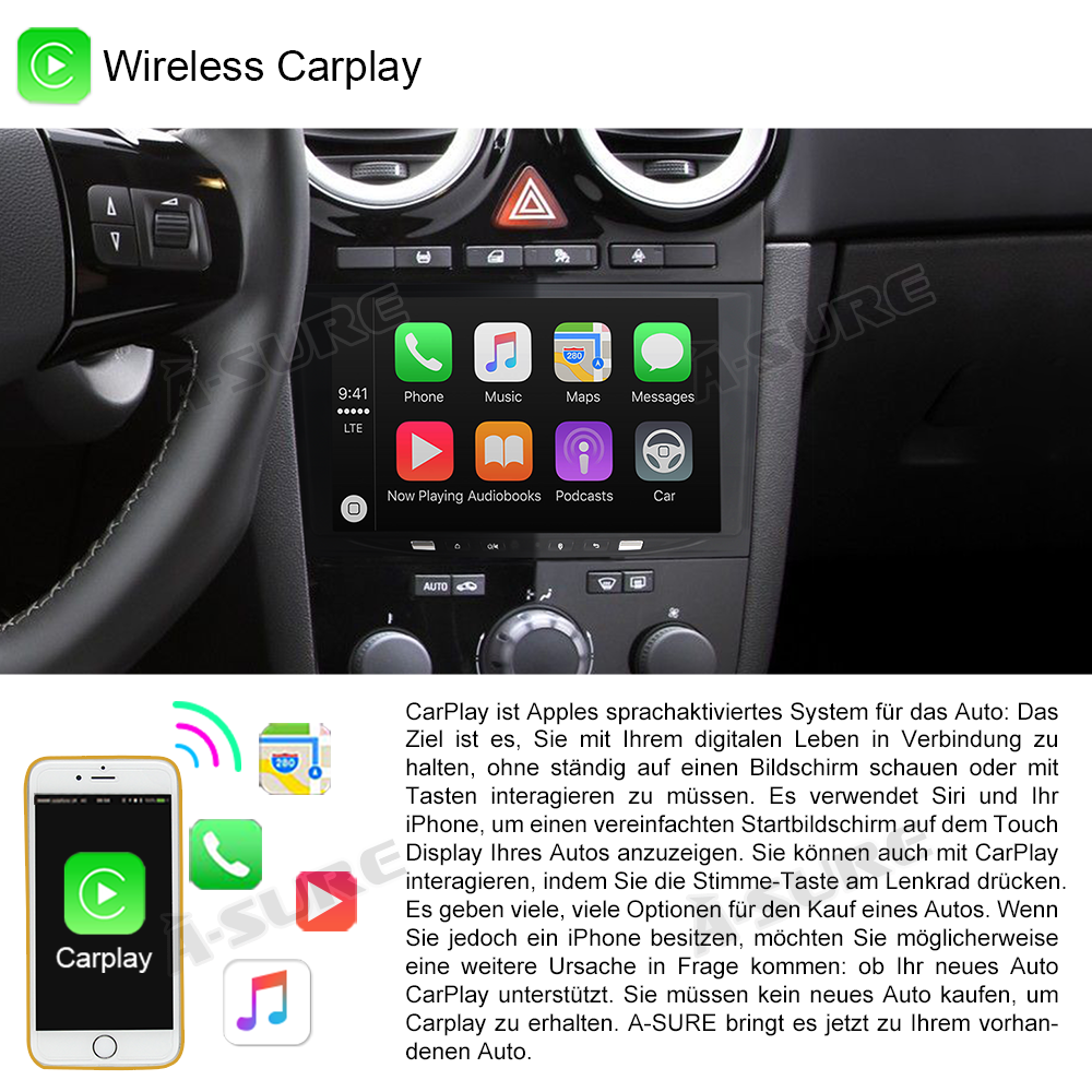 A-Sure GPS Autoradio Opel Astra H 8 Zoll 2+32GB CarPlay