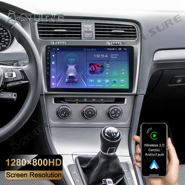 A-Sure GPS Autoradio VW Golf 7 10,1 Zoll Android 13 Schwarz