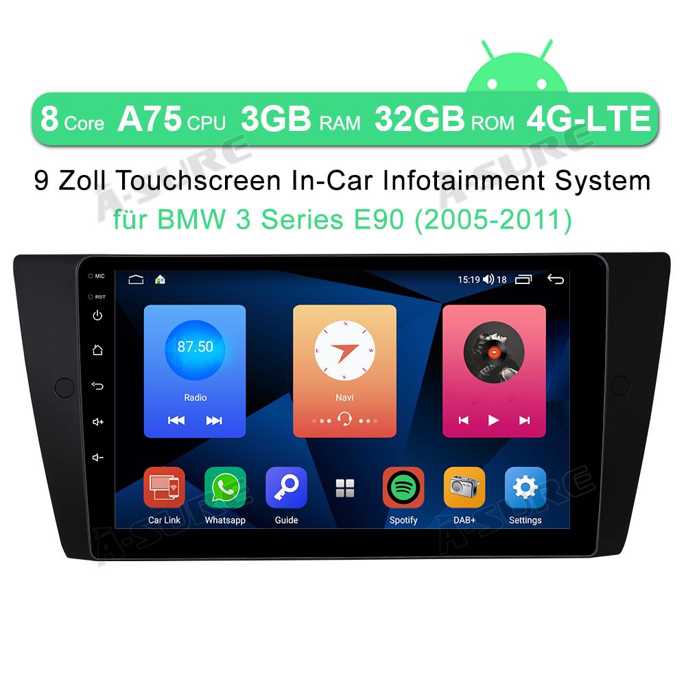 A-Sure GPS BMW E90 Autoradio 4+64GB Android 10 4G LTE
