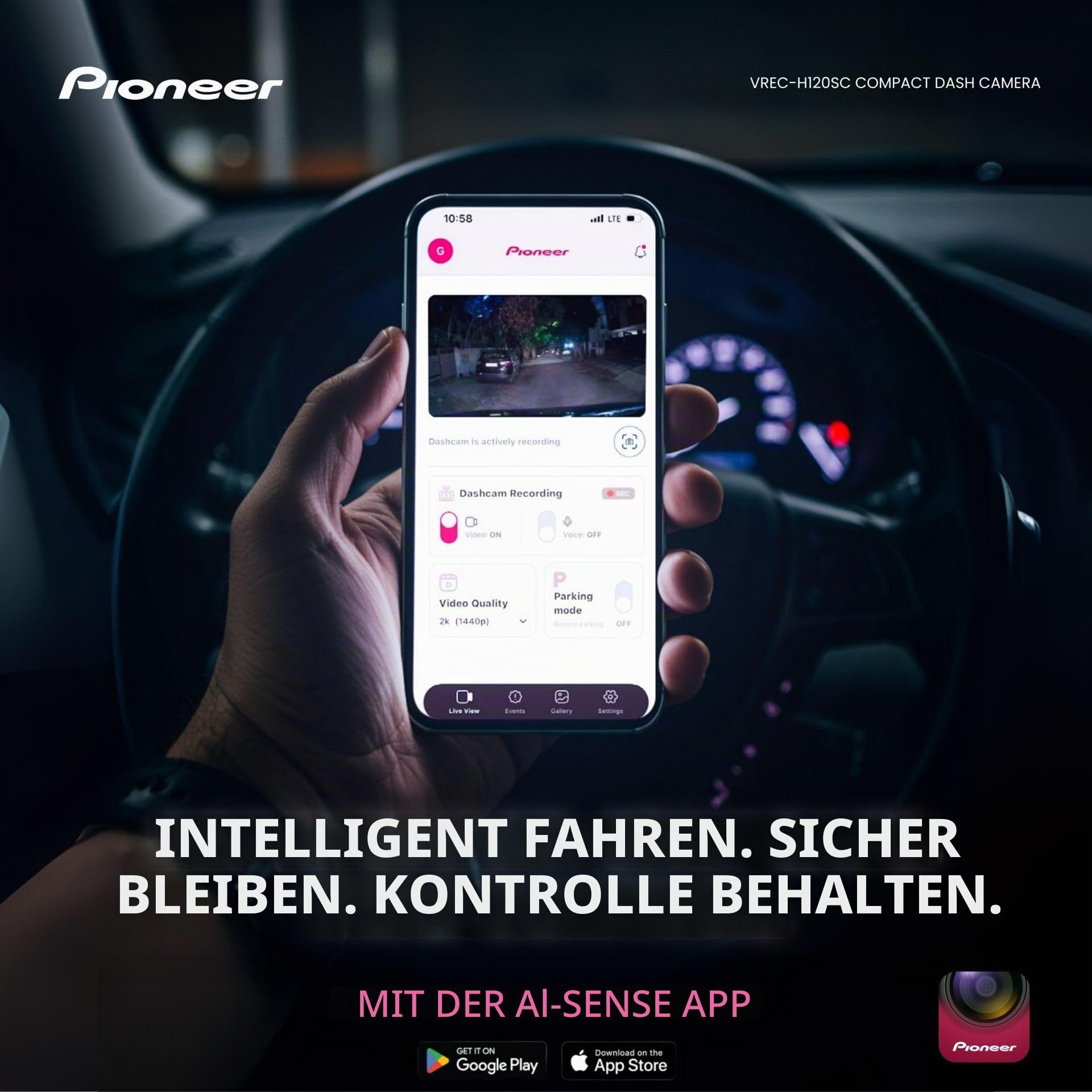 Pioneer VREC-H120SC Dashcam WLAN 1,5K Frontkamera