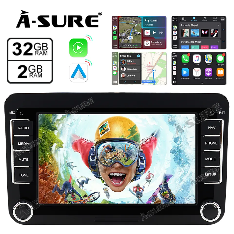A-Sure GPS Autoradio für VW Golf Passat 7 Zoll 2+32GB CarPlay