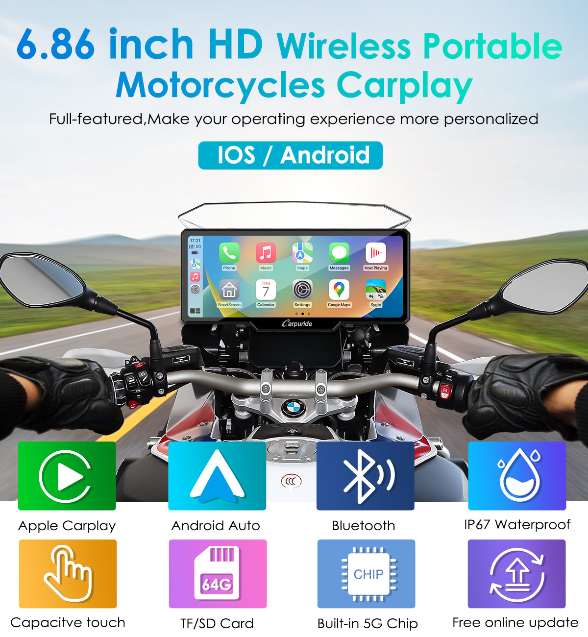 Carpuride W619B BMW Motorrad-Display 6,86 Zoll CarPlay