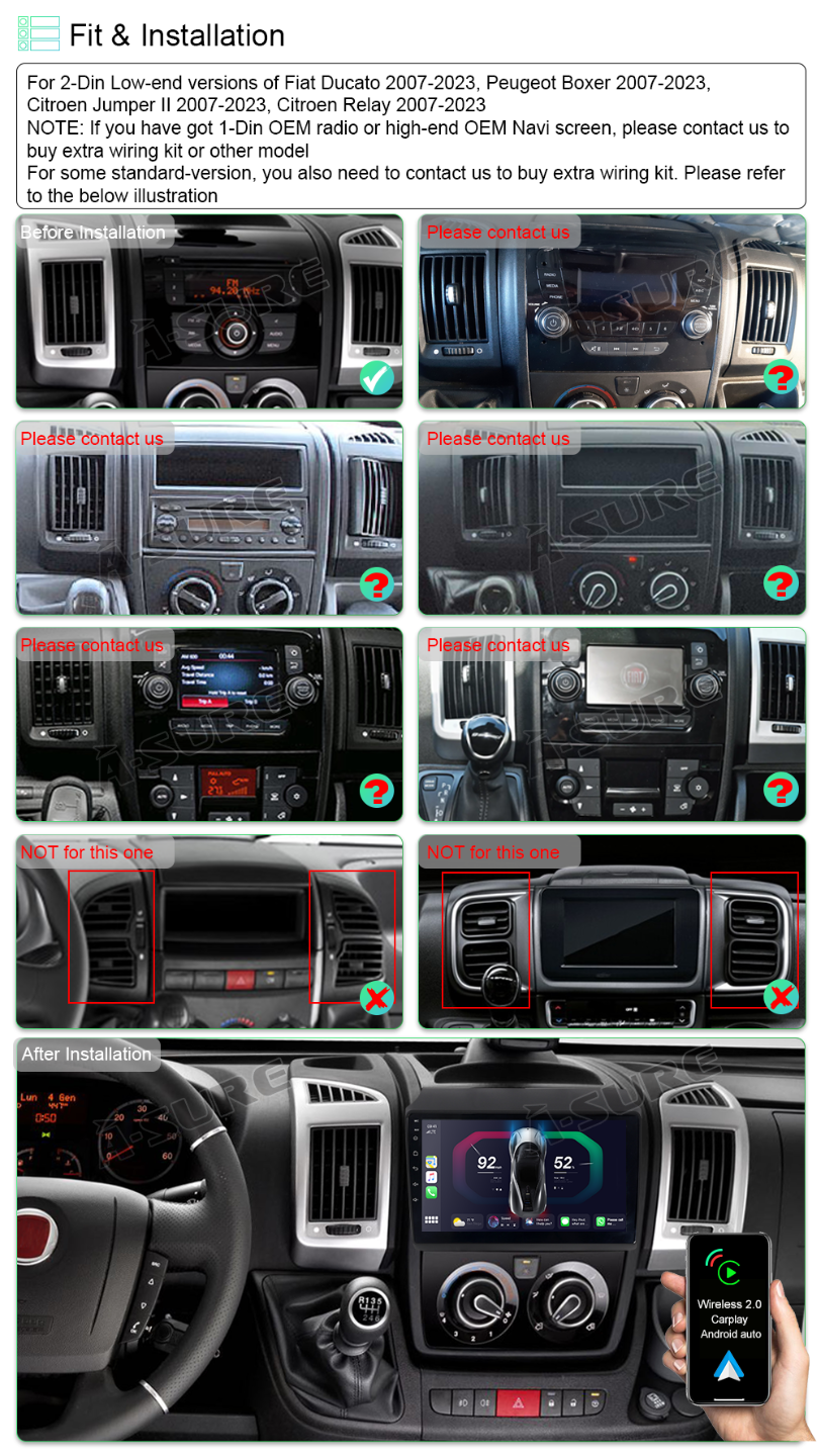 A-Sure GPS 2-DIN Autoradio Ducato Boxer Jumper 9 Zoll CarPlay
