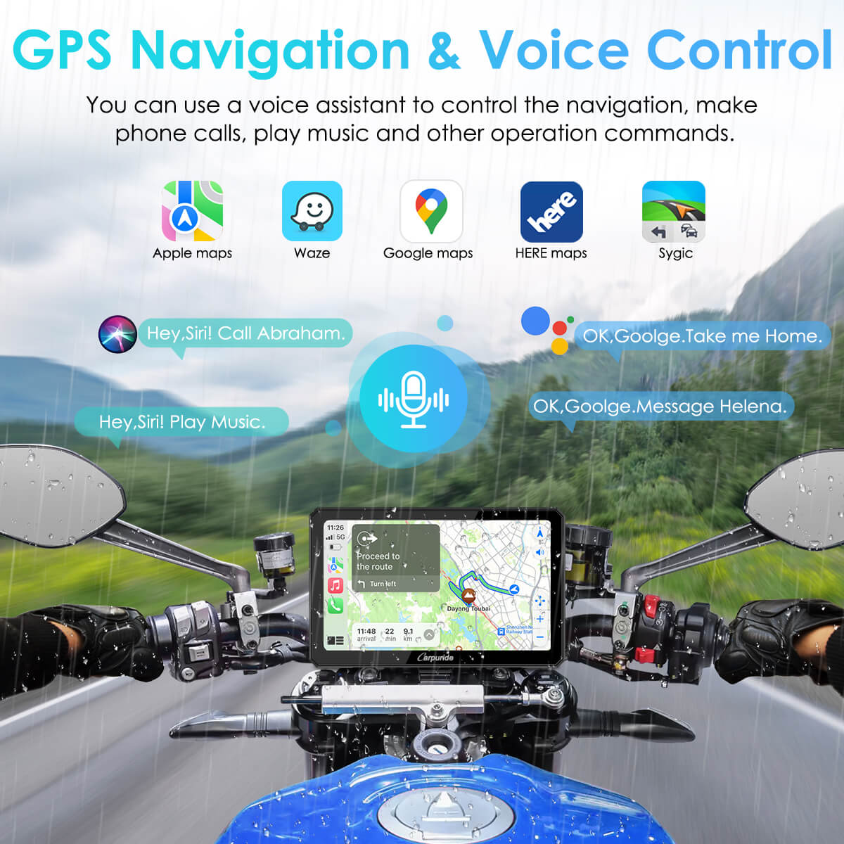 Carpuride W712D Motorrad CarPlay-Display 7 Zoll Dashcam