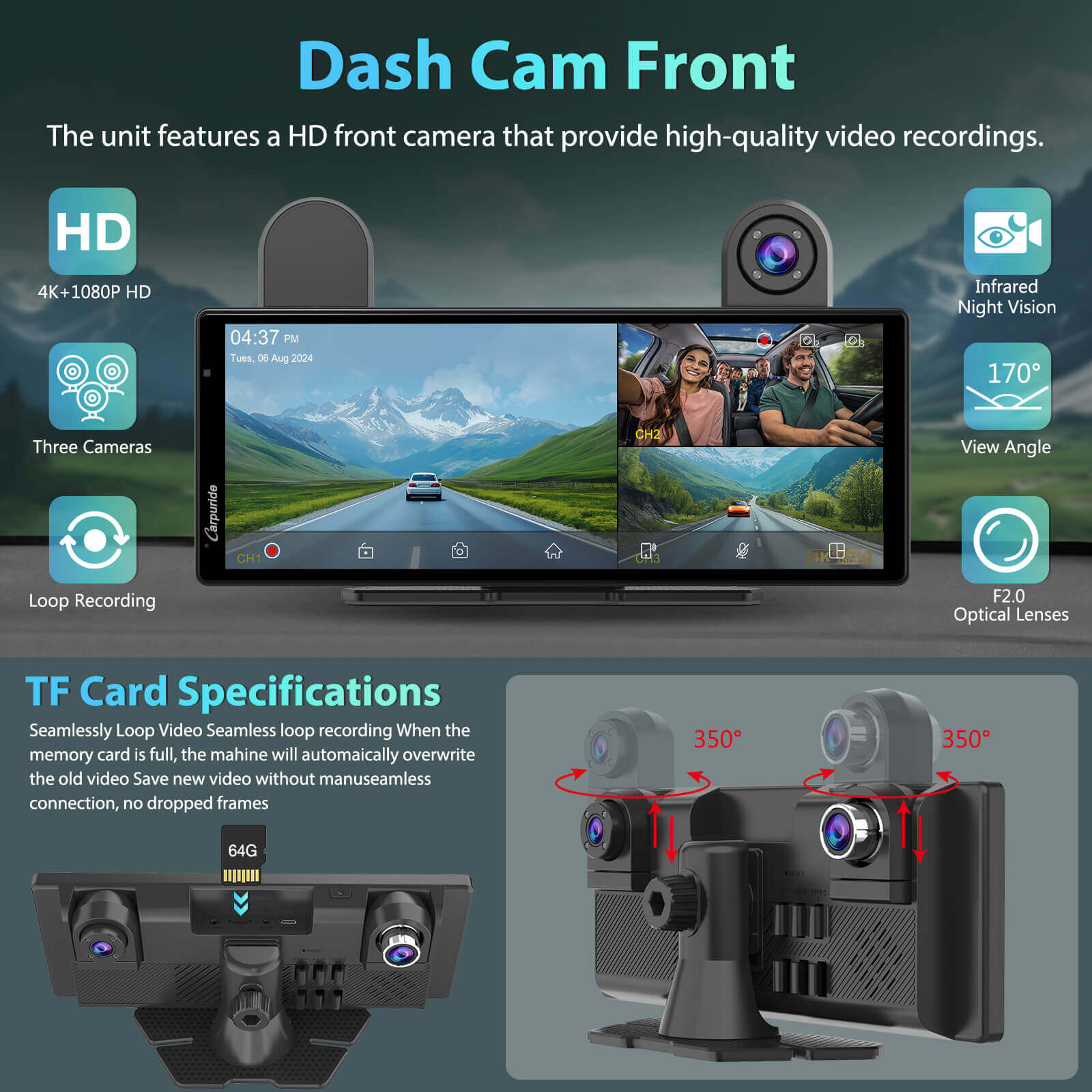 Carpuride Car Smart Stereo W903S Dashcam 9,3-Zoll 4K