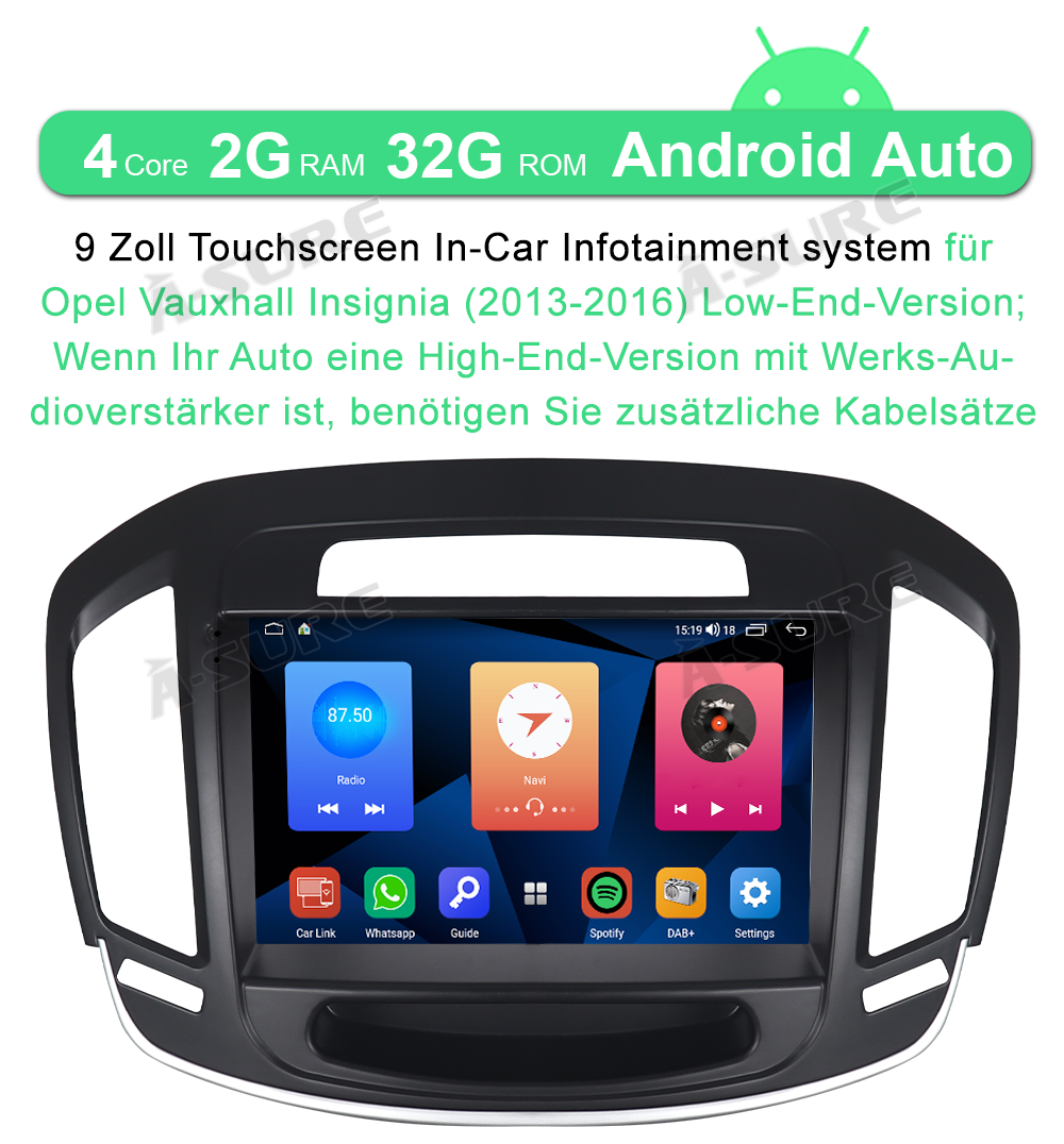 A-Sure GPS 9" 2+32GB Autoradio Opel Insignia 2013-2016 Low CarPlay