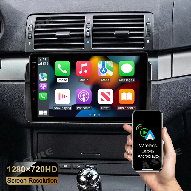 A-Sure GPS BMW E46 Autoradio 9 Zoll 4+64GB LTE CarPlay