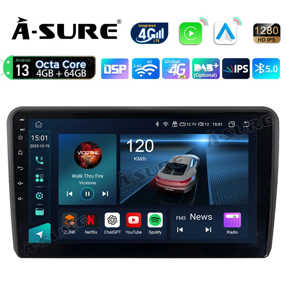 A-Sure GPS Autoradio Audi A3 8P 8V 4+64GB CarPlay DSP