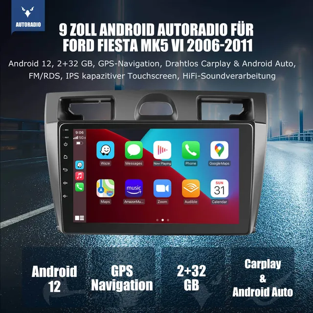 ESSGOO Car Stereo Autoradio 9 Zoll für Ford Fiesta