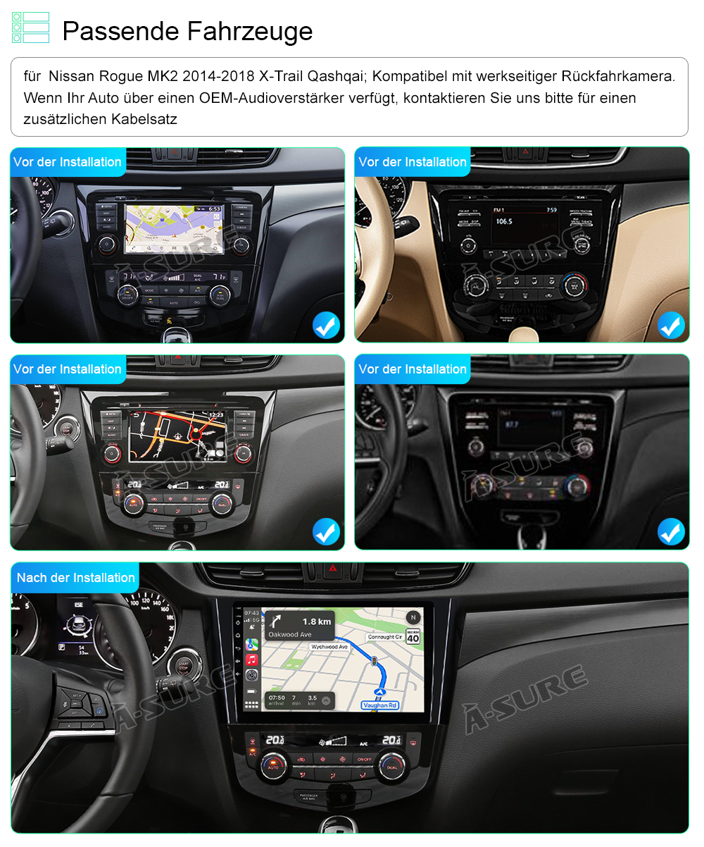 A-Sure GPS car radios Autoradio für Nissan Qashqai X-Trail 10,1 Zoll