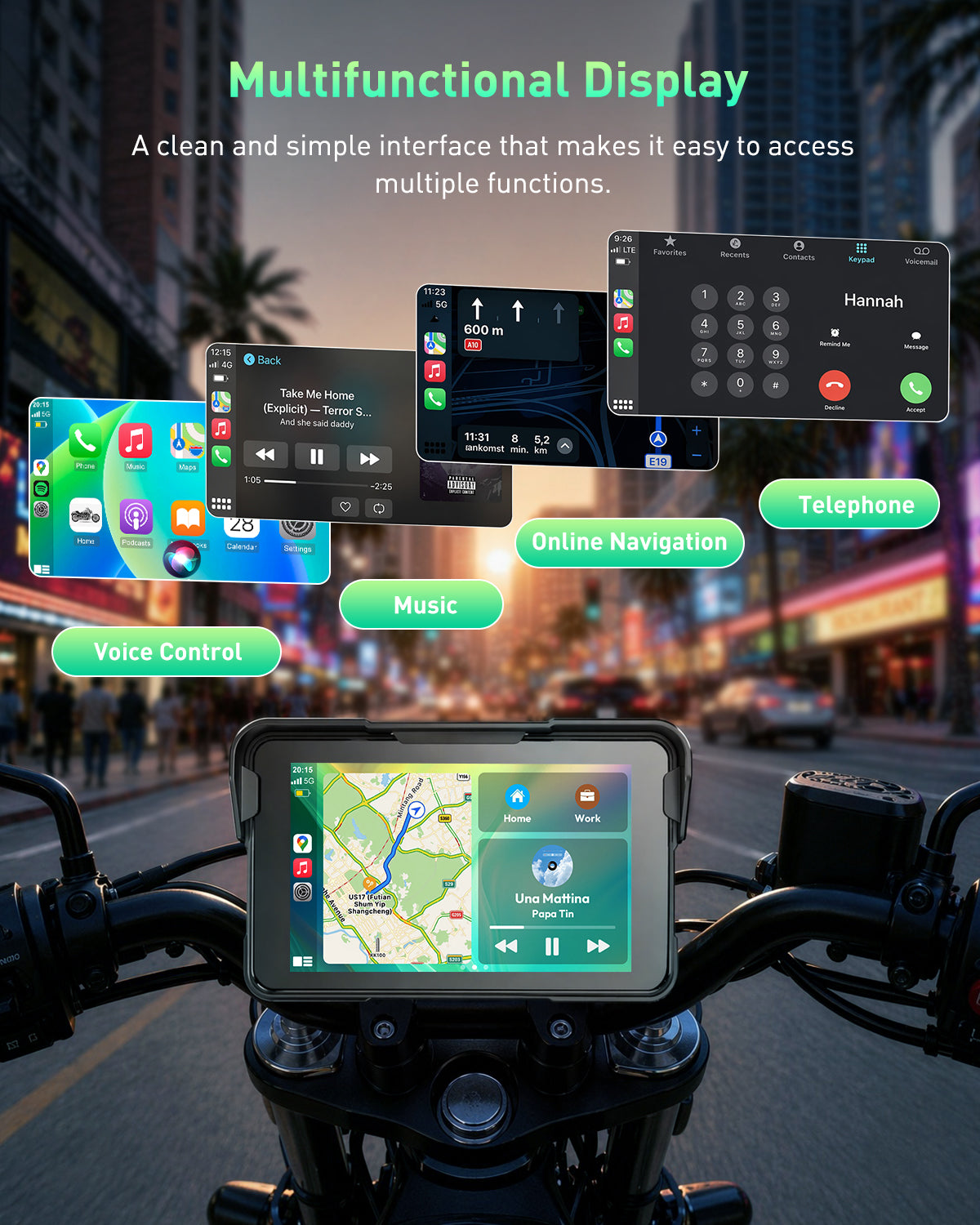 ESSGOO E10 Motorrad Navi 5 Zoll CarPlay Display
