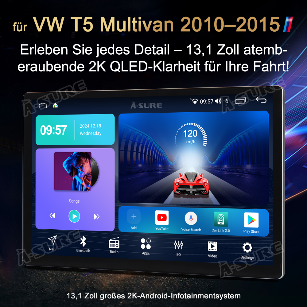 A-Sure GPS car radios VW T5 Multivan Autoradio 13,1 Zoll 4+64GB CarPlay