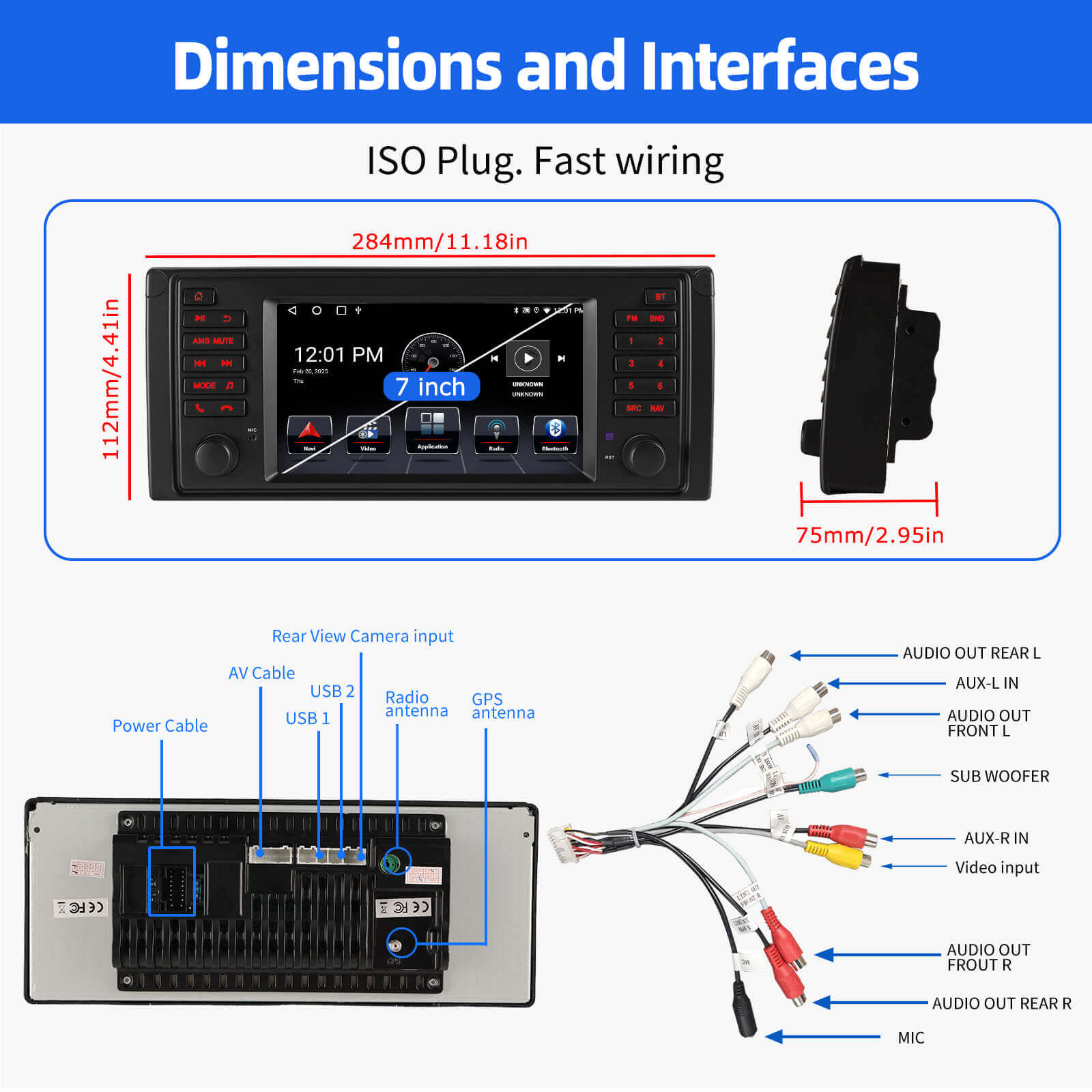 ESSGOO Car Stereo AR7001 MP5 Autoradio 7 Zoll für BMW E53