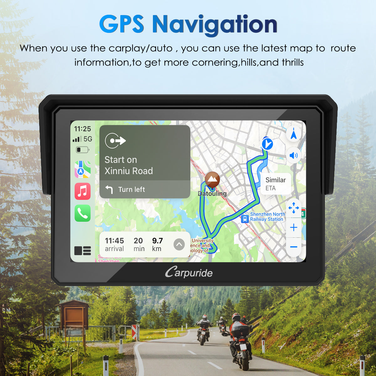 Carpuride W502 Motorrad CarPlay-Display 5 Zoll IP67 Bluetooth